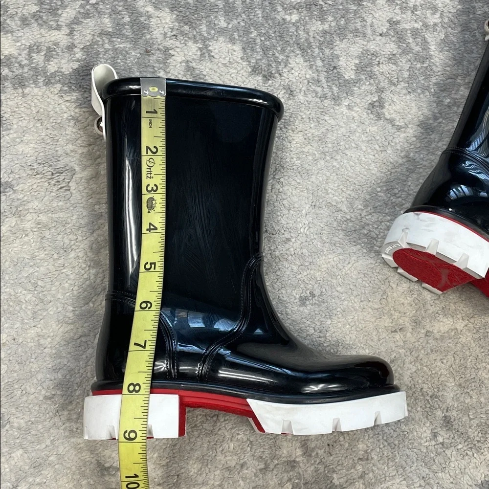 New Christian Louboutin Kids Toy Pluie Black Glossy Rubber Rain Boots Sz 28